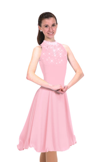 Solitaire Keyhole Dance Beaded Skating Dress - Cameo Pink