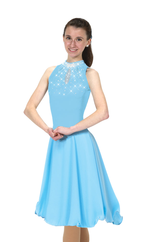 Solitaire Keyhole Dance Beaded Skating Dress - Crystal Blue
