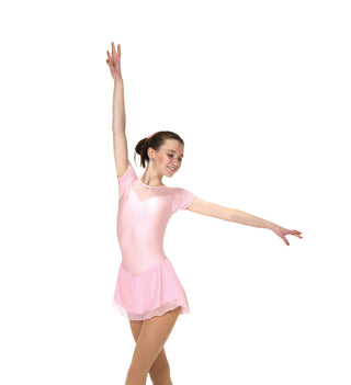 Solitaire Shirred Sleeve Unbeaded Skating Dress - Ballet PInk
