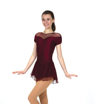 Solitaire Shirred Sleeve Unbeaded Skating Dress - Wine