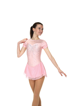 Solitaire Shirred Sleeve Beaded Skating Dress - Ballet Pink