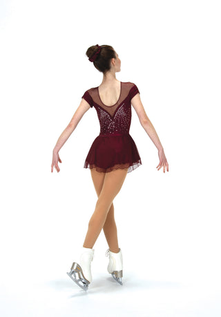 Solitaire Shirred Sleeve Beaded Skating Dress - Wine