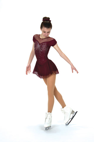 Solitaire Shirred Sleeve Beaded Skating Dress - Wine