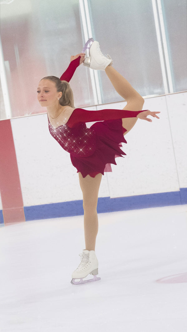 Solitaire Icicle Hem Beaded Skating Dress - Wine