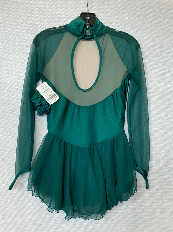 Solitaire Ready to Ship Classic High Neck Unbeaded Skating Dress - Hunter Green