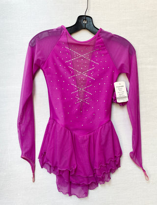 Solitaire Ready to Ship Deep V Lite Beaded Skating Dress - Magenta