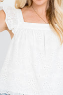 Ready to Ship Cotton Eyelet Ruffle Sleeve Top