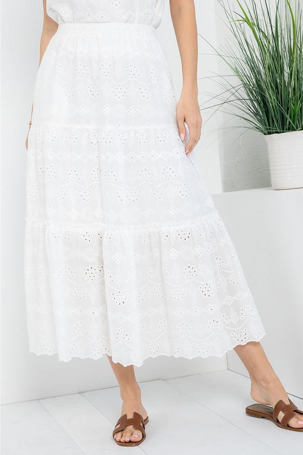 Ready to Ship Cotton Eyelet Tiered Midi Skirt