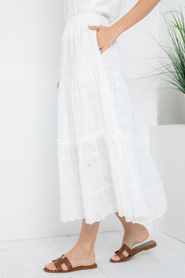 Ready to Ship Cotton Eyelet Tiered Midi Skirt