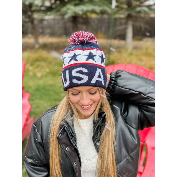 CC Beanie Ready Ship USA Pom Hat