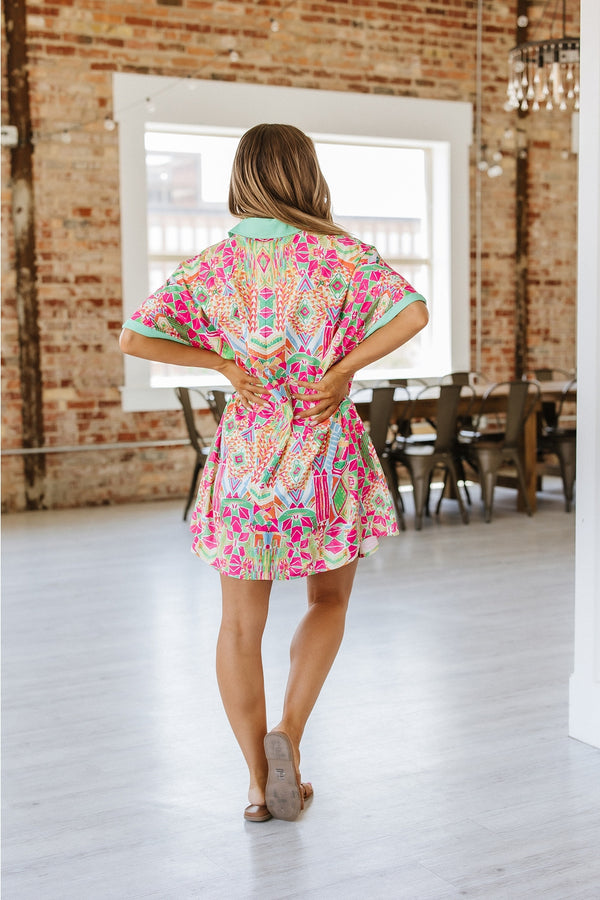 Ready to Ship Print Mini Shirt Dress