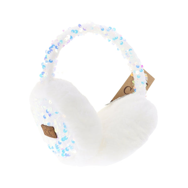 CC Beanie Ready to Ship Sequin Earmuffs - White