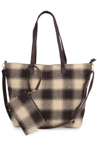 Ready to Ship Buffalo Plaid Tote Bag - Beige