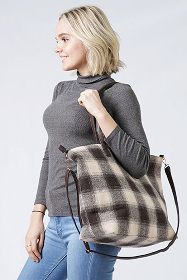 Ready to Ship Buffalo Plaid Tote Bag - Beige