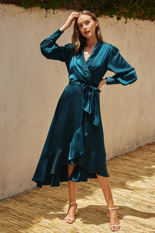 Ready to Ship Deep Teal Wrap Dress