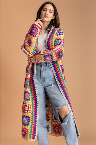 Saachi Ready to Ship Granny Squares Long Cardigan