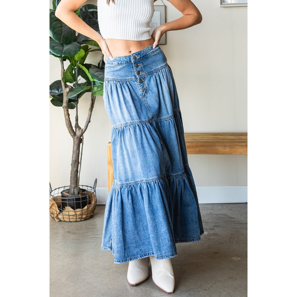 Ready to Ship Tiered Denim Skirt