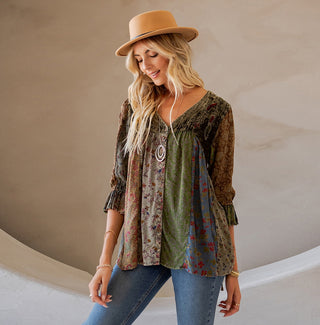 Ready to Ship Velvet Patchwork Curvy Shirt