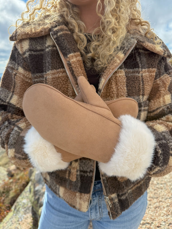 CC Beanie Ready to Ship Faux Suede Mittens - Camel