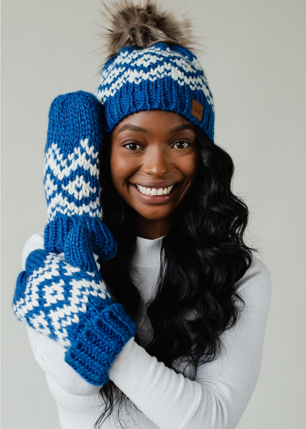 Blue & White Knit Mittens