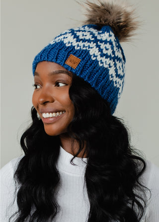 Blue & White Pom Hat