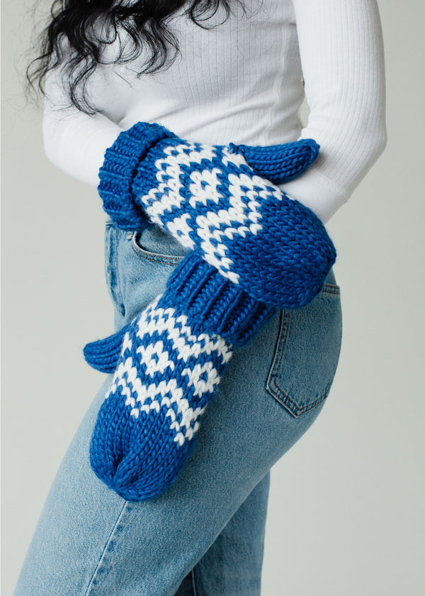 Blue & White Knit Mittens