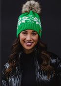 Green & White Plaid Pom Hat