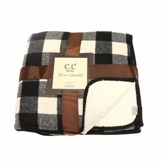 Buffalo Plaid Sherpa Throw Blanket - Black/Ivory