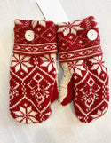 Made Again Upcycled Sweater Mittens - Red Snowflakes