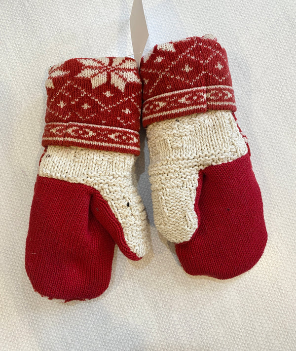 Made Again Upcycled Sweater Mittens - Red Snowflakes