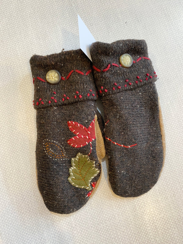 Made Again Upcycled Sweater Mittens - Leaves