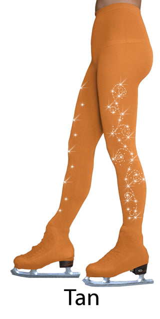 Buy tan CN Over the Boot Skating Tights w/ Swirl Crystals